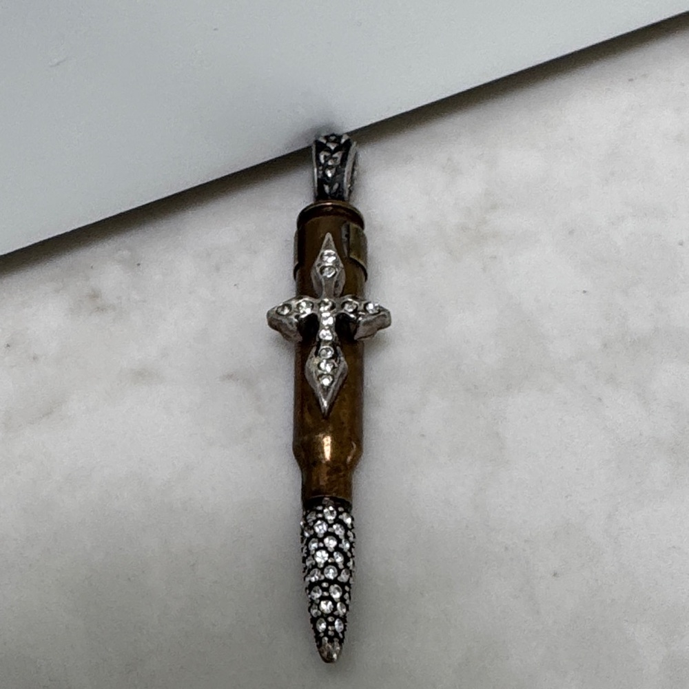 Bullet Pendant with Cross and Rhinestones